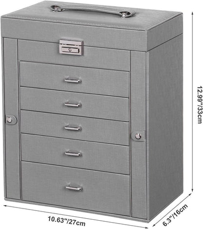 Schmuckkästchen Schmuckschatulle 6 Ebenen Schloss Spiegel Organizer JJB004H Grey