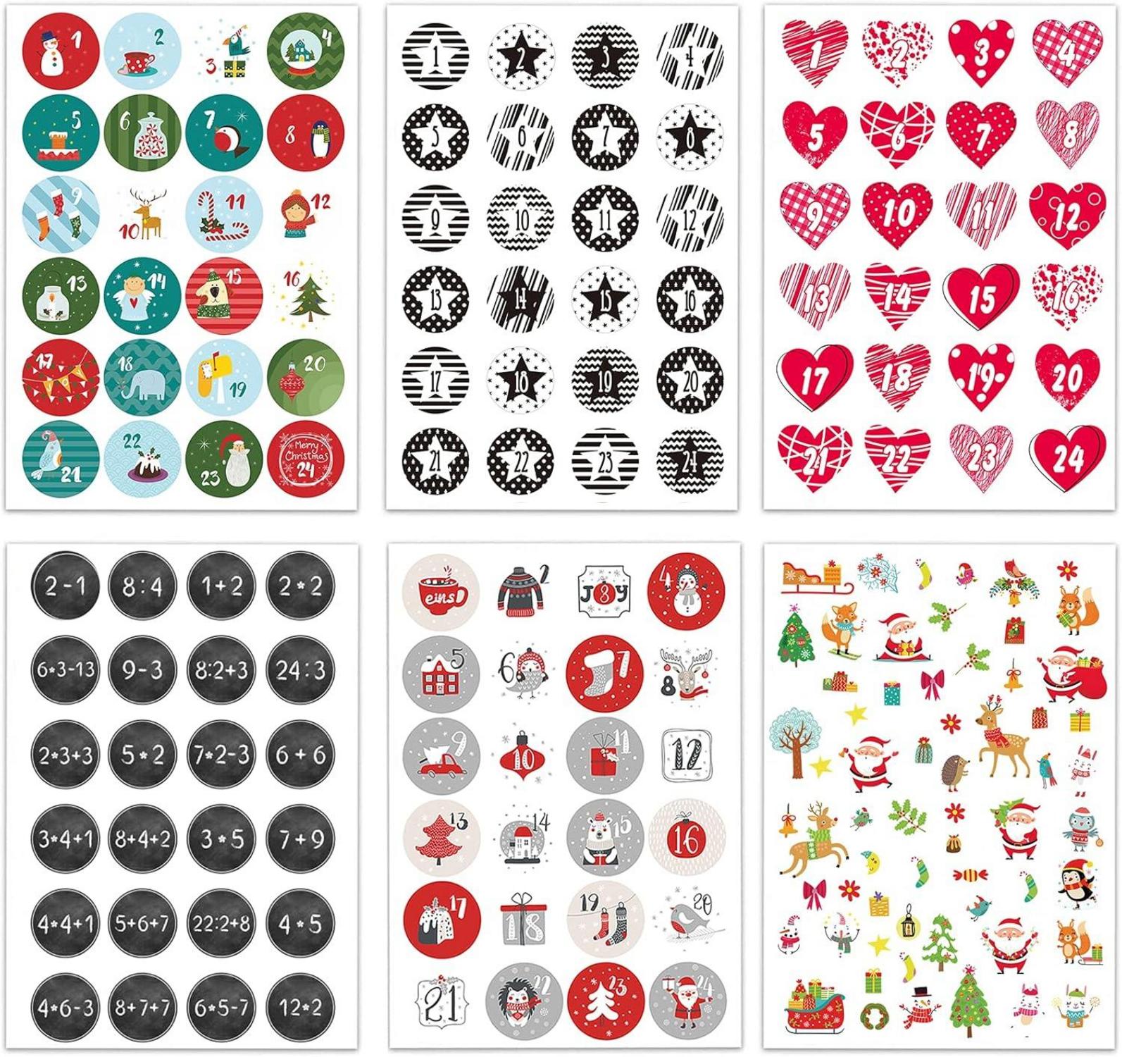 Adventskalender Zahlen Aufkleber 5 Sets 24 Sticker