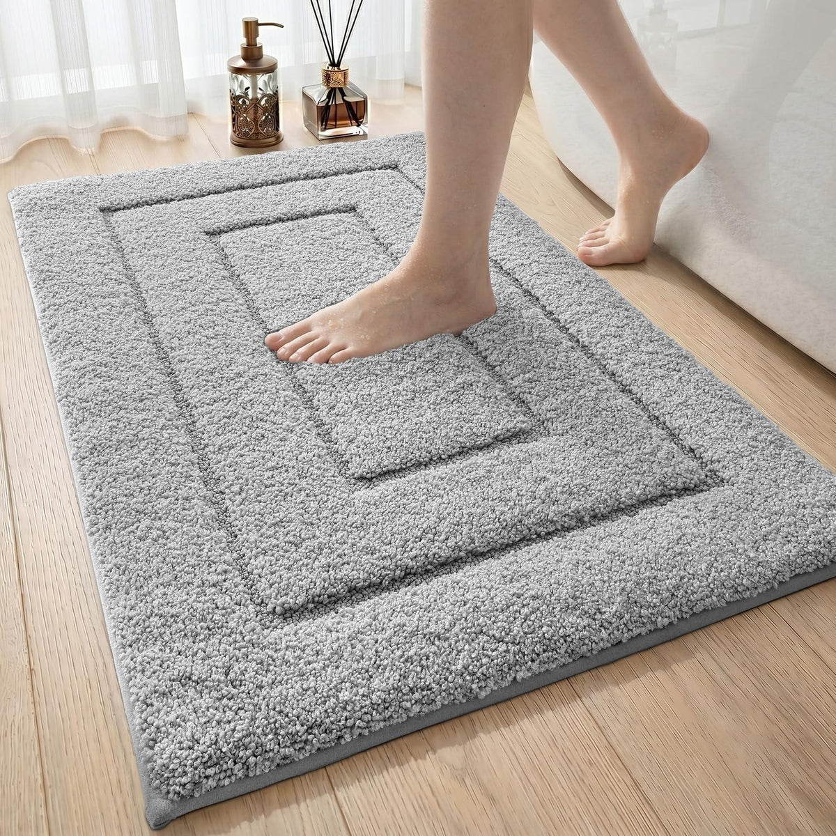 Rutschfeste Badematte Mikrofaser Hellgrau 60x90 cm