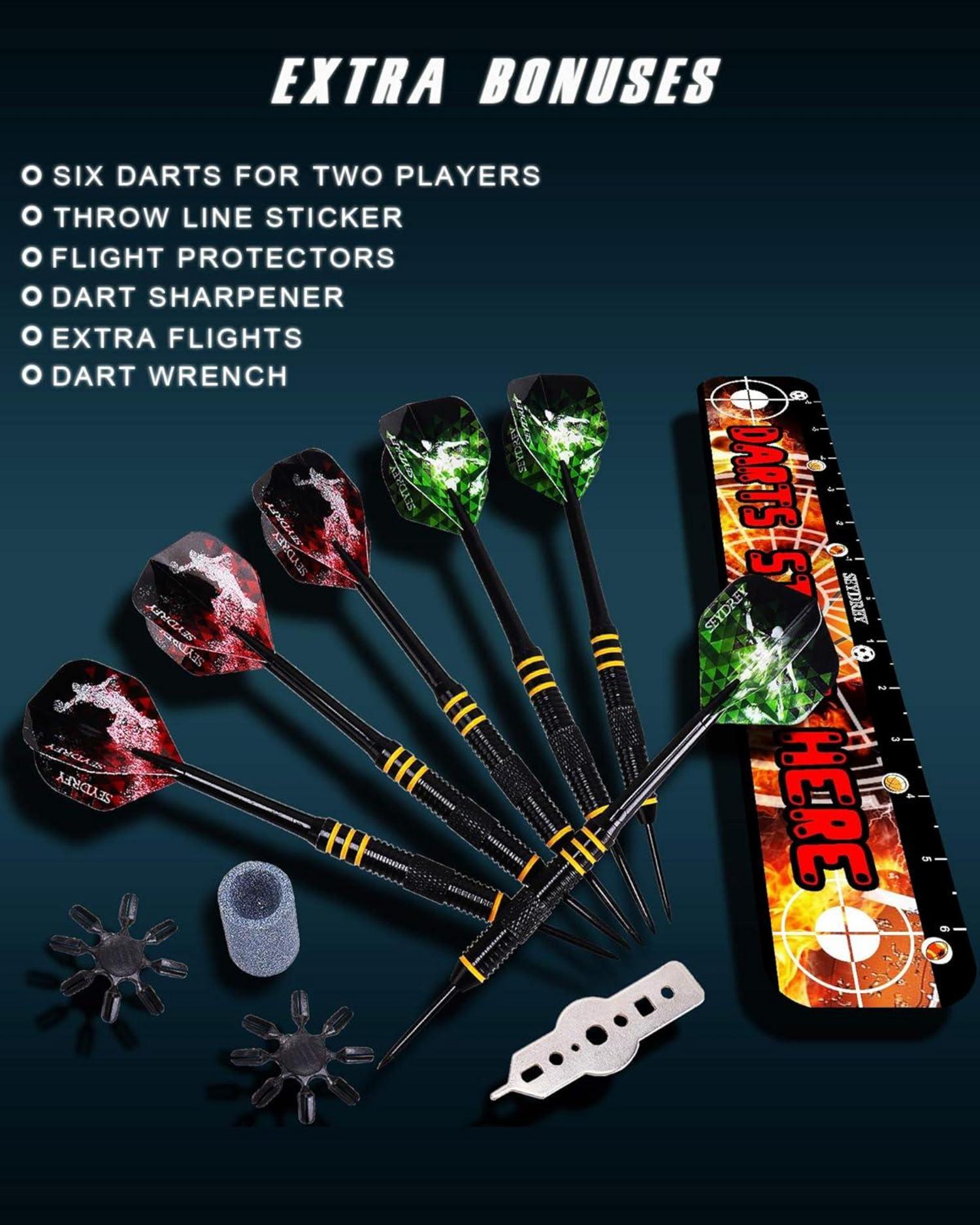 Seydrey Kork Dartscheibe Set mit Pfeilen Steeldarts 6 Metallspitze 12 Flights