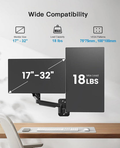 Wandhalterung Monitor 2 Monitore Gasfederarm 17-32 Zoll VESA