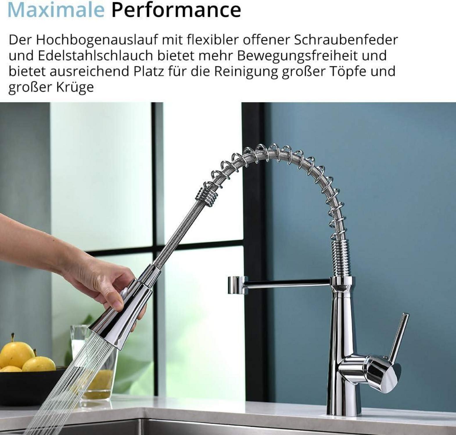 Moderne Chrom Küchenarmatur mit 360° Drehbarkeit und Brause