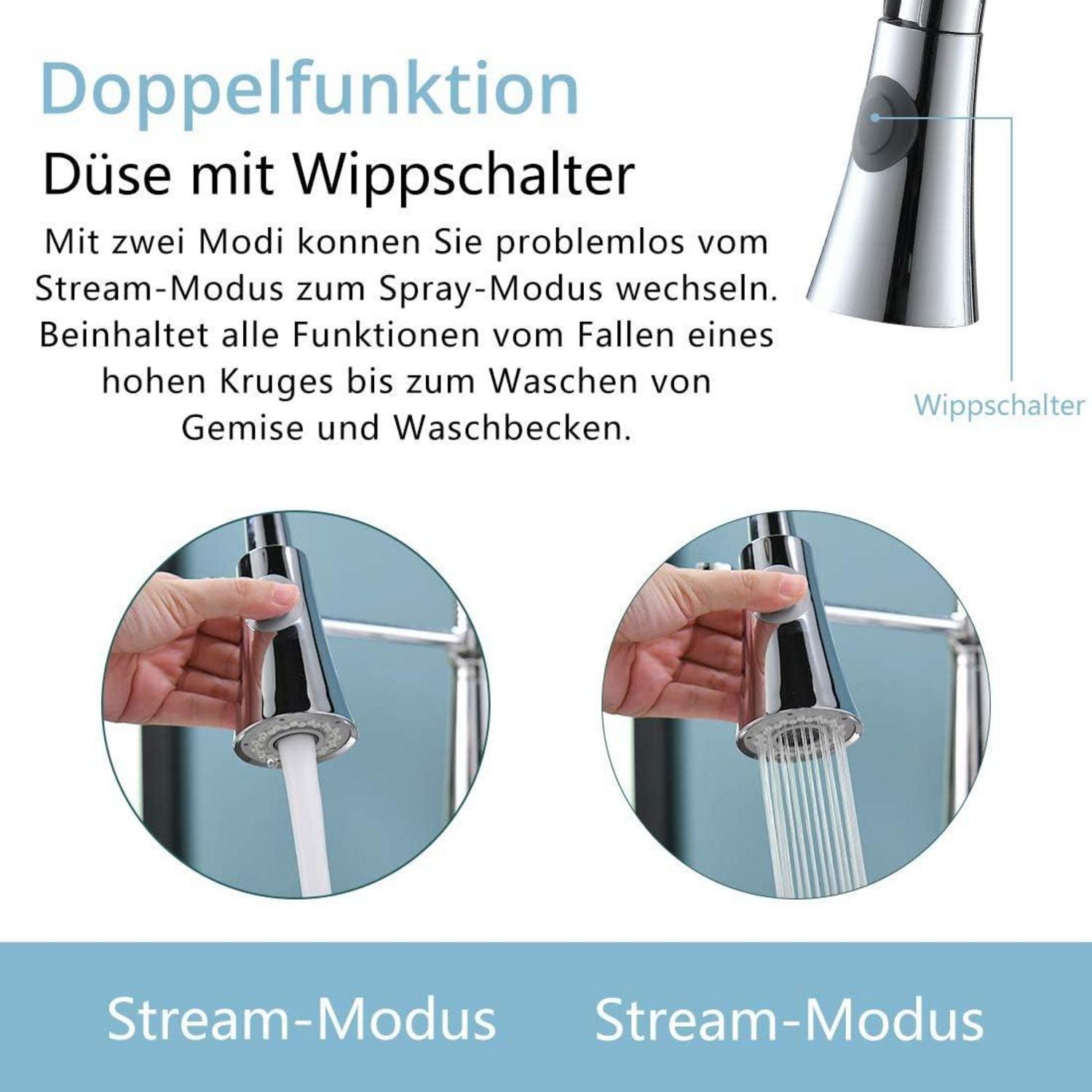 TIMACO Wasserhahn Küche Chrom 360° Drehbar mit Brause Mischbatterie Schwenkbar