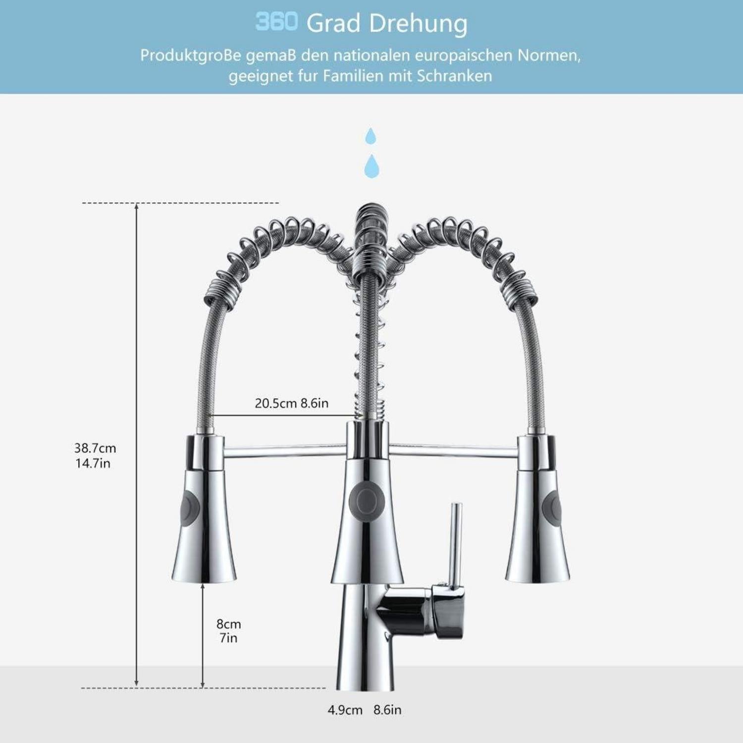 Wasserhahn Küche Chrom 360° Drehbar mit Brause Mischbatterie