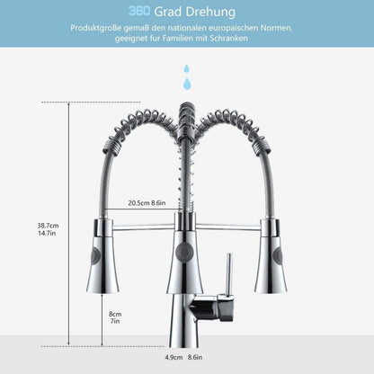 Wasserhahn Küche Chrom 360° Drehbar mit Brause Mischbatterie