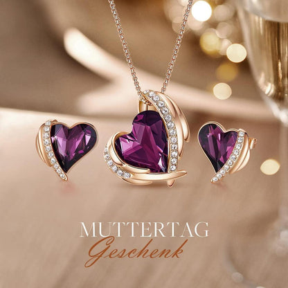 Herz Halskette Ohrringe Set Rosegold Lila Geschenkbox