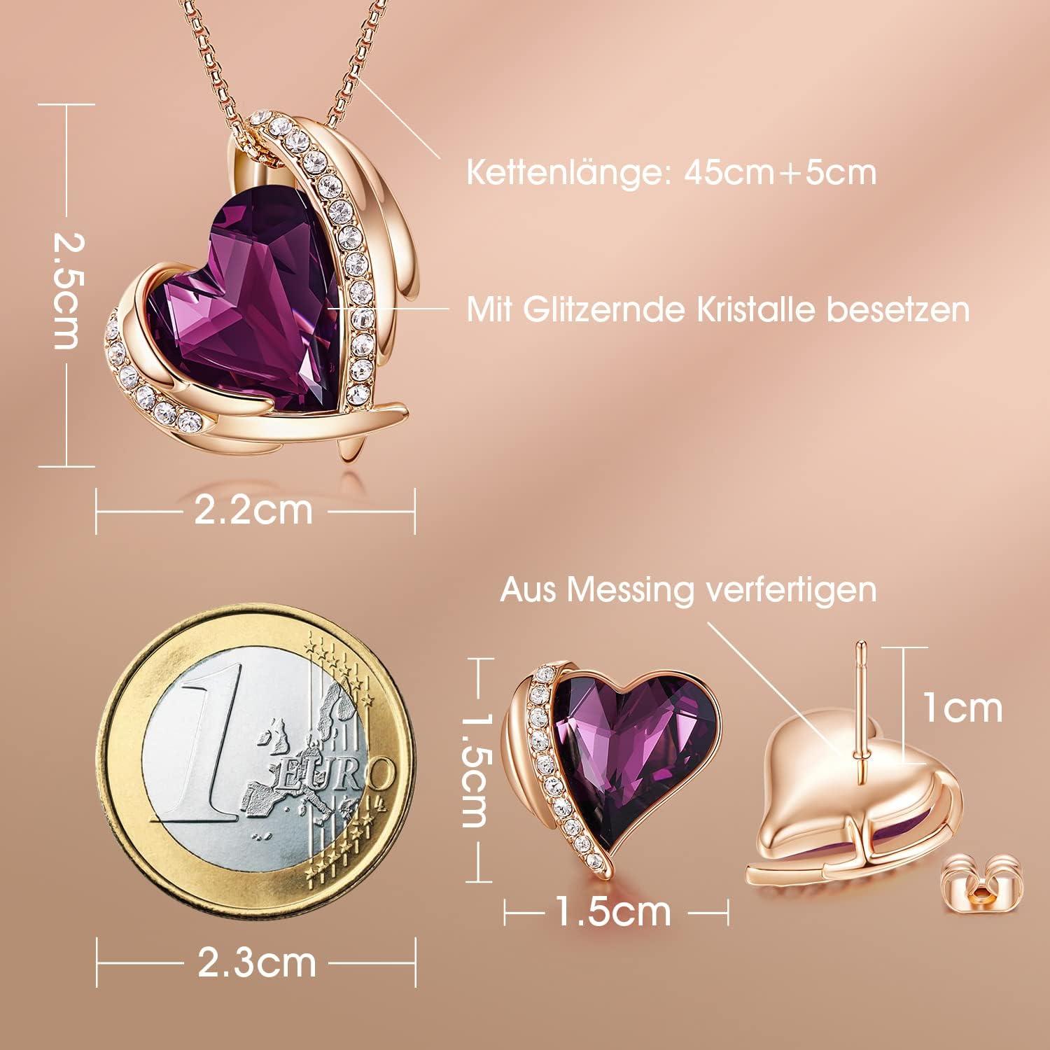 CDE Damen Schmuckset Rosegold Herz Halskette und Ohrringe Set mit Geschenkbox