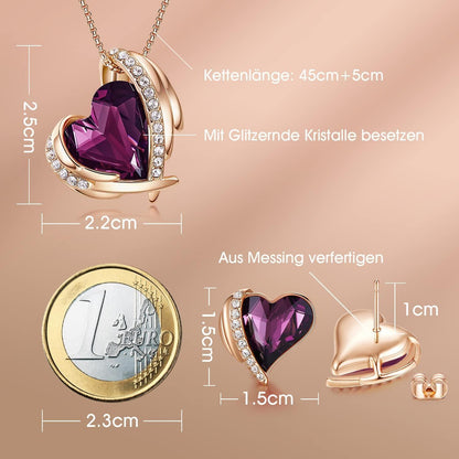 CDE Damen Schmuckset Rosegold Herz Halskette und Ohrringe Set mit Geschenkbox