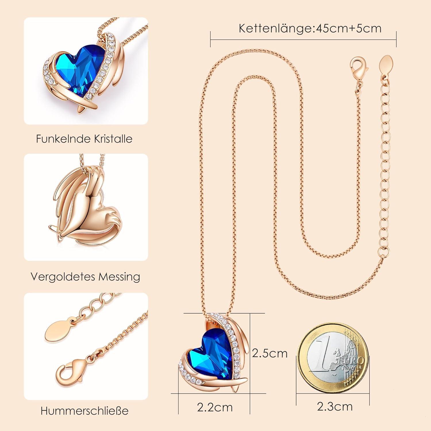 Herz Halskette Damen Rosegold Kristall Geschenkbox Wedding