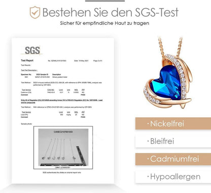Rosegold Halskette Damen Herz Kristall Blau in Geschenkverpackung