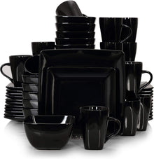 Tafelservice Steinzeug Set 48 teilig eckig Schwarz