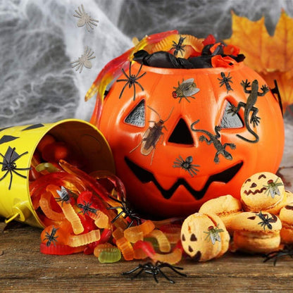 150 Stück Realistische Schwarze Kunststoff Spinnen Käfer Halloween Streich