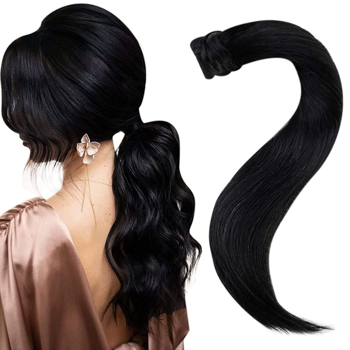 Echthaar Zopf Extension Schwarz 35cm – Remy Haarverlängerung