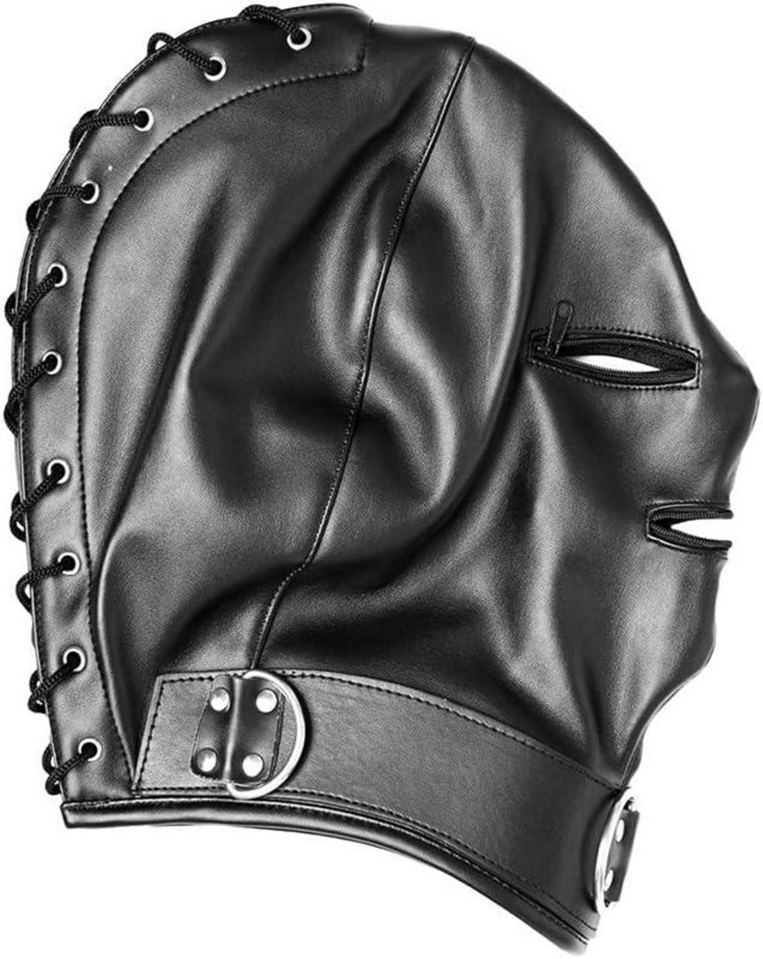 Verstellbare Leder Kopfmaske mit Reißverschluss - SM Bondage Hood