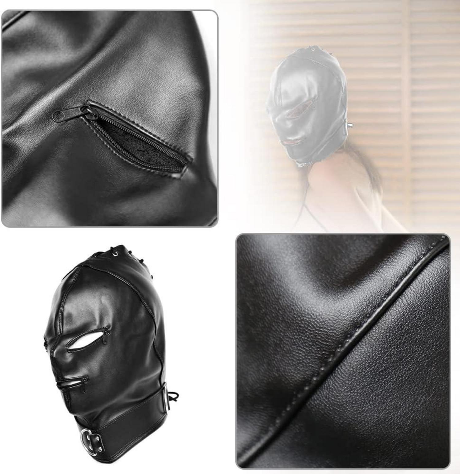 SM Leder Kopfmaske Bondage Hood Verstellbar Reißverschluss Augen Mund- Spielzeug SM Fraun Männer Paare
