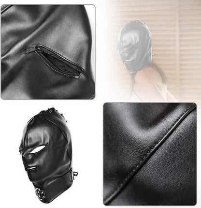 SM Leder Kopfmaske Bondage Hood Verstellbar Reißverschluss Augen Mund- Spielzeug SM Fraun Männer Paare
