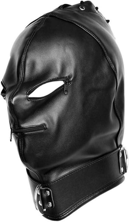 Leder Kopfmaske Bondage Hood Reißverschluss Augen Mund SM Erotik Maskerotik