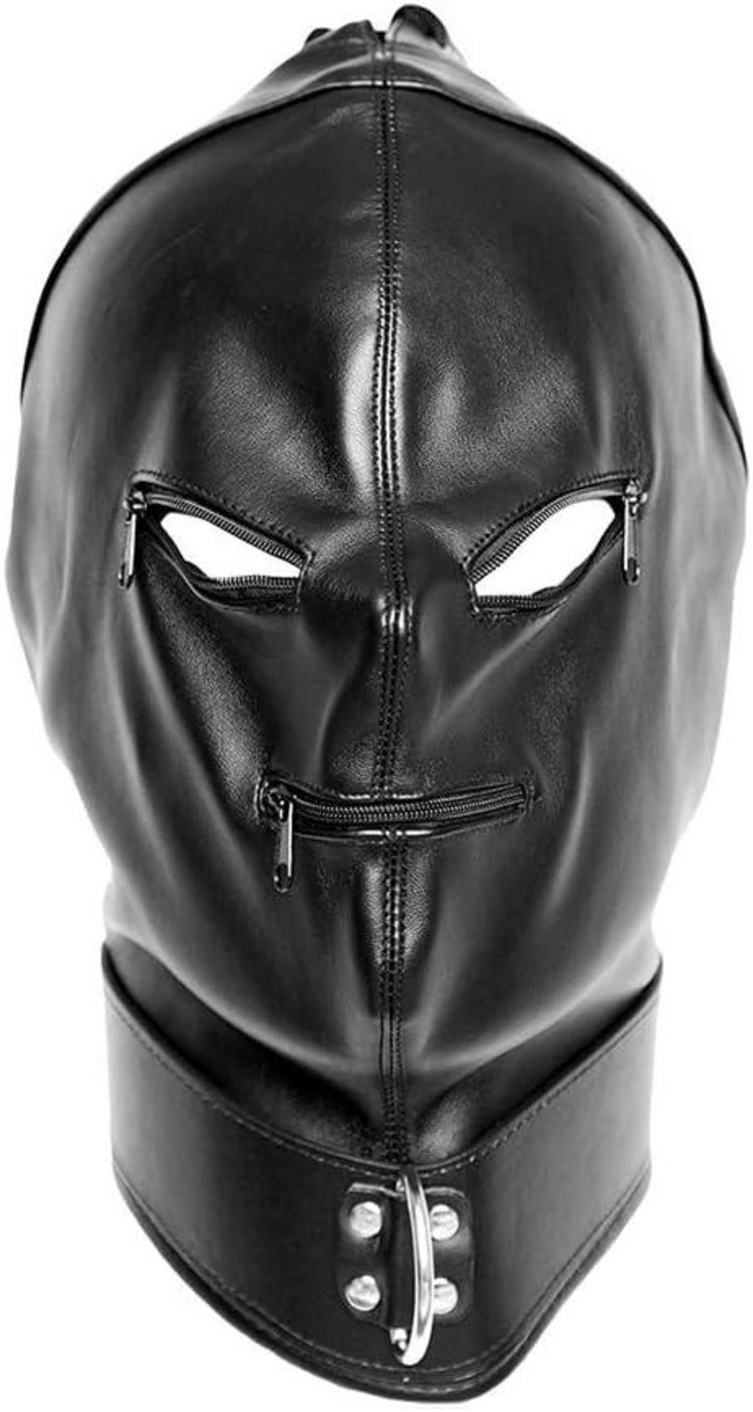 Leder Kopfmaske Bondage Hood Reißverschluss Augen Mund SM Erotik Maskerotik