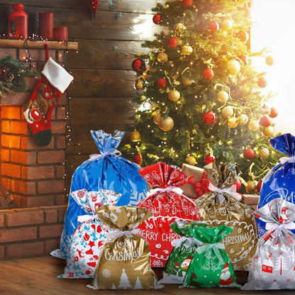 24 x Weihnachtsgeschenktüten Geschenkbeutel Bänder Aufkleber verschiedene Größe