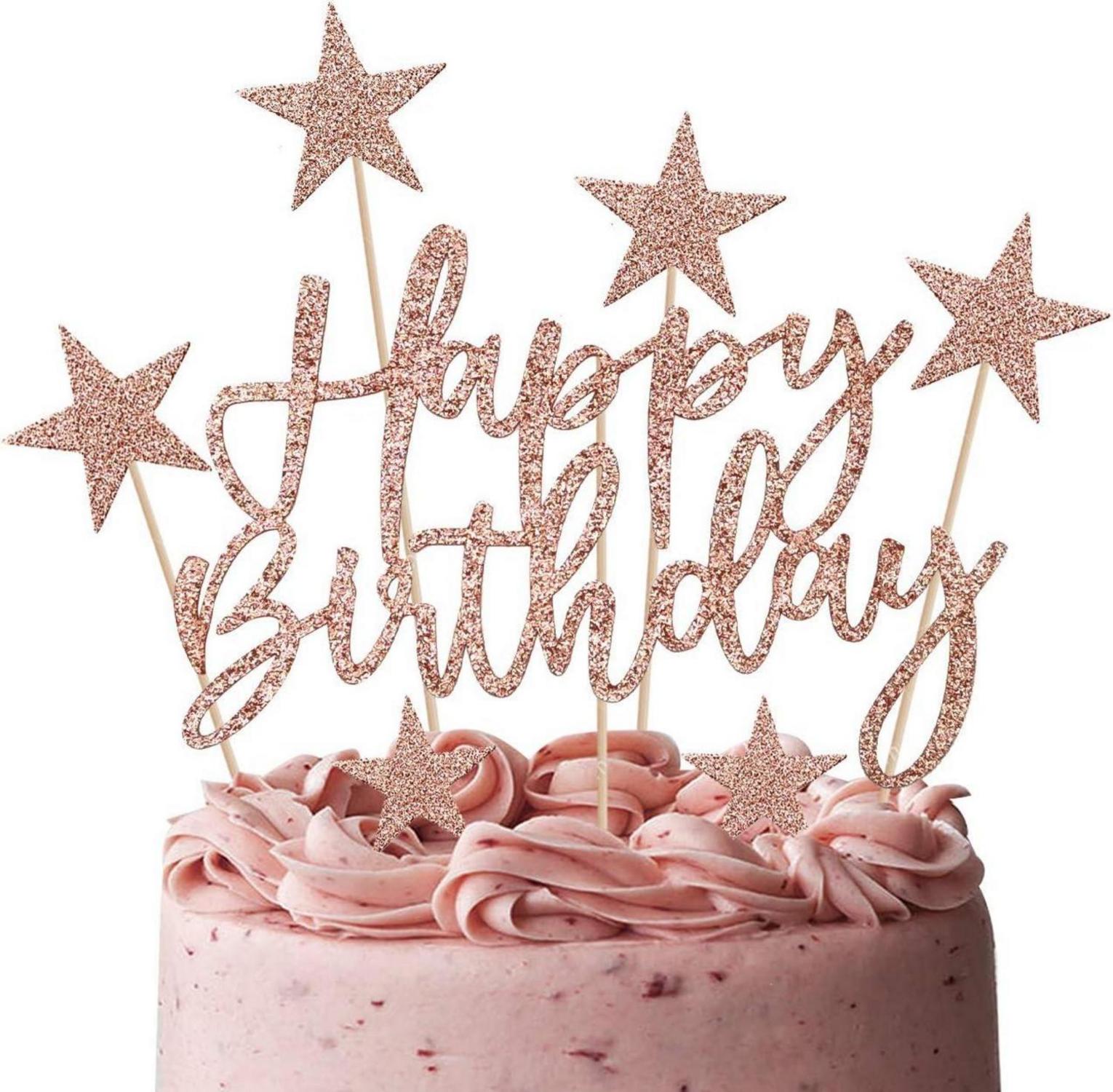 Tortendeko Rosegold Happy Birthday Sterne Cake Topper