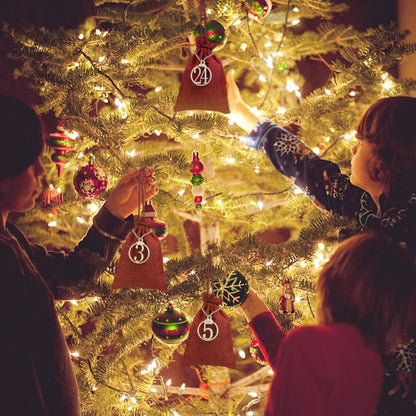 LIHAO Adventskalender Jutesäckchen 24 Stück Holz