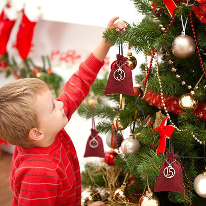 LIHAO Adventskalender Jutesäckchen 24 Stück Holz