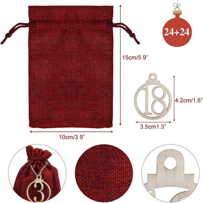 LIHAO Adventskalender Jutesäckchen 24 Stück Holz