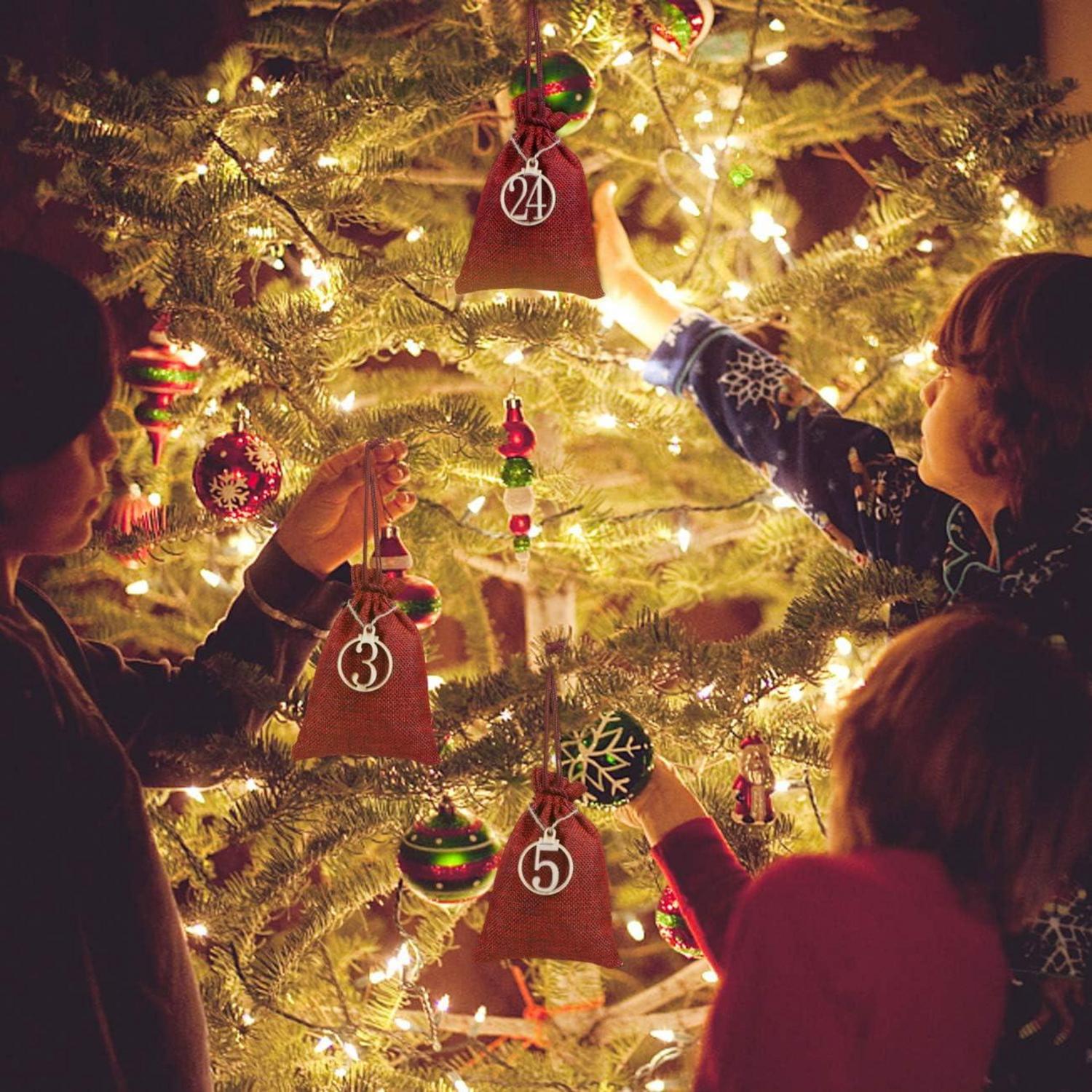 Adventskalender Jutesäckchen Weihnachten Geschenksäckchen 24 Stück