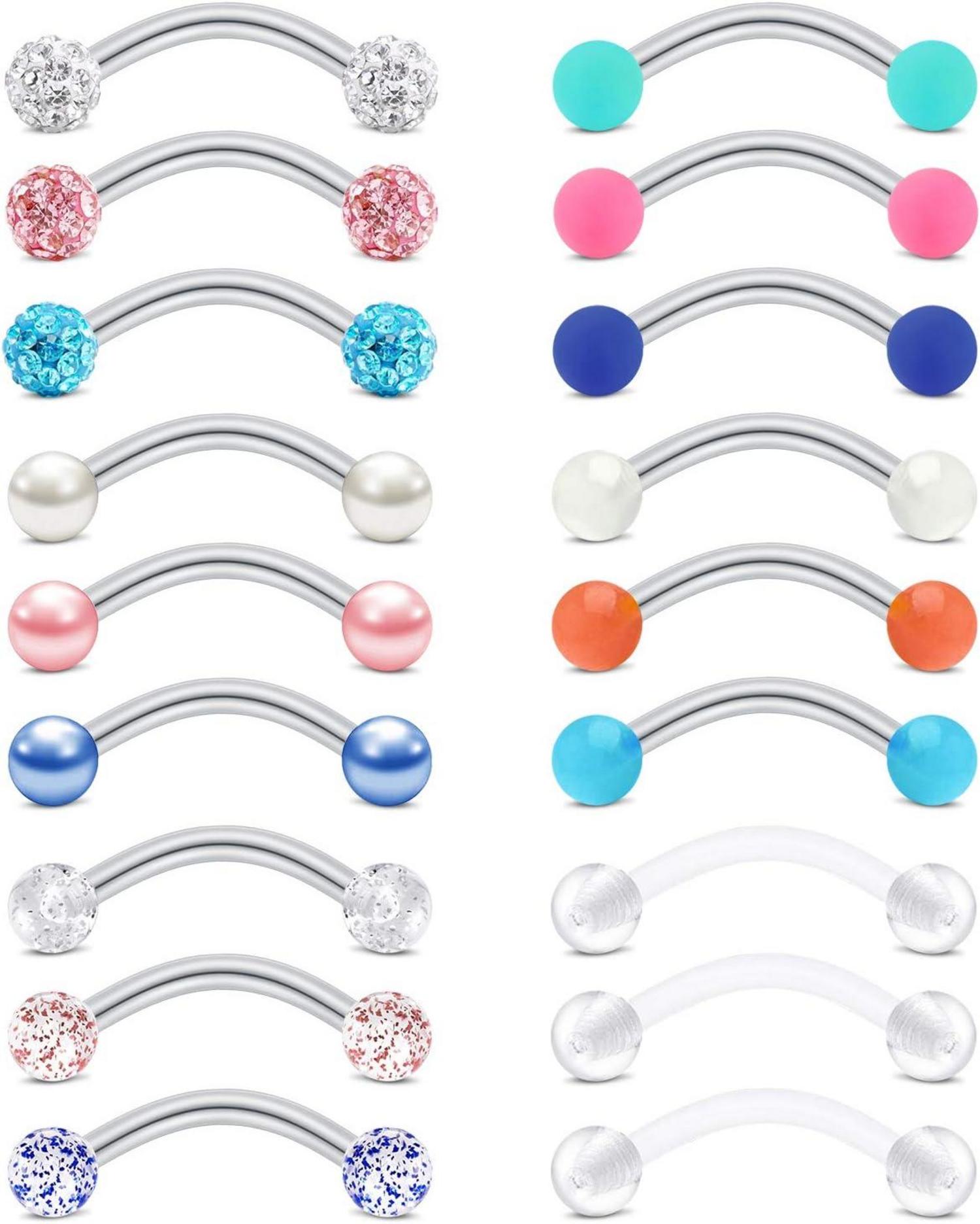 Rook Piercing Set Augenbrauenpiercing 16G Chirurgenstahl 8mm Diamant