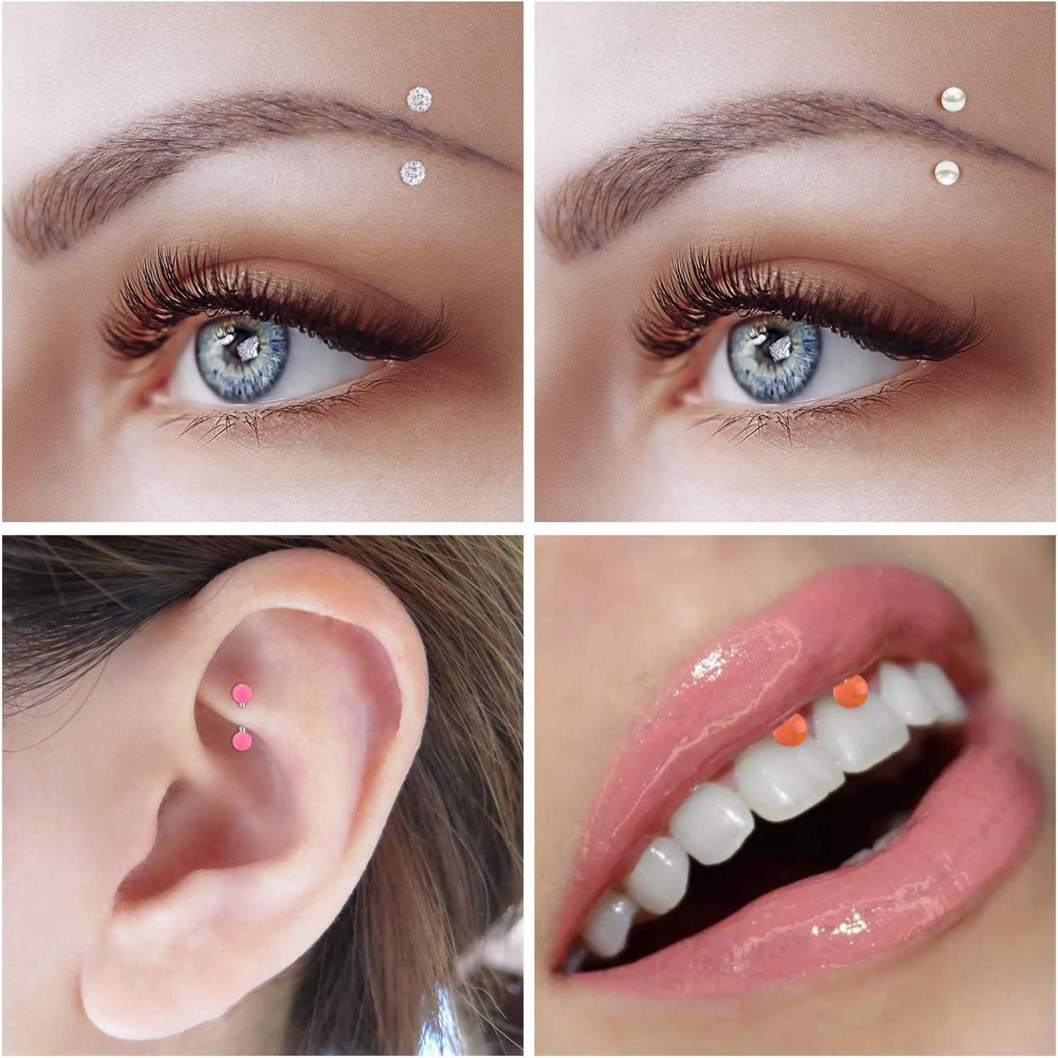 Rook Piercing Set Augenbrauenpiercing 16G Chirurgenstahl 8mm Diamant