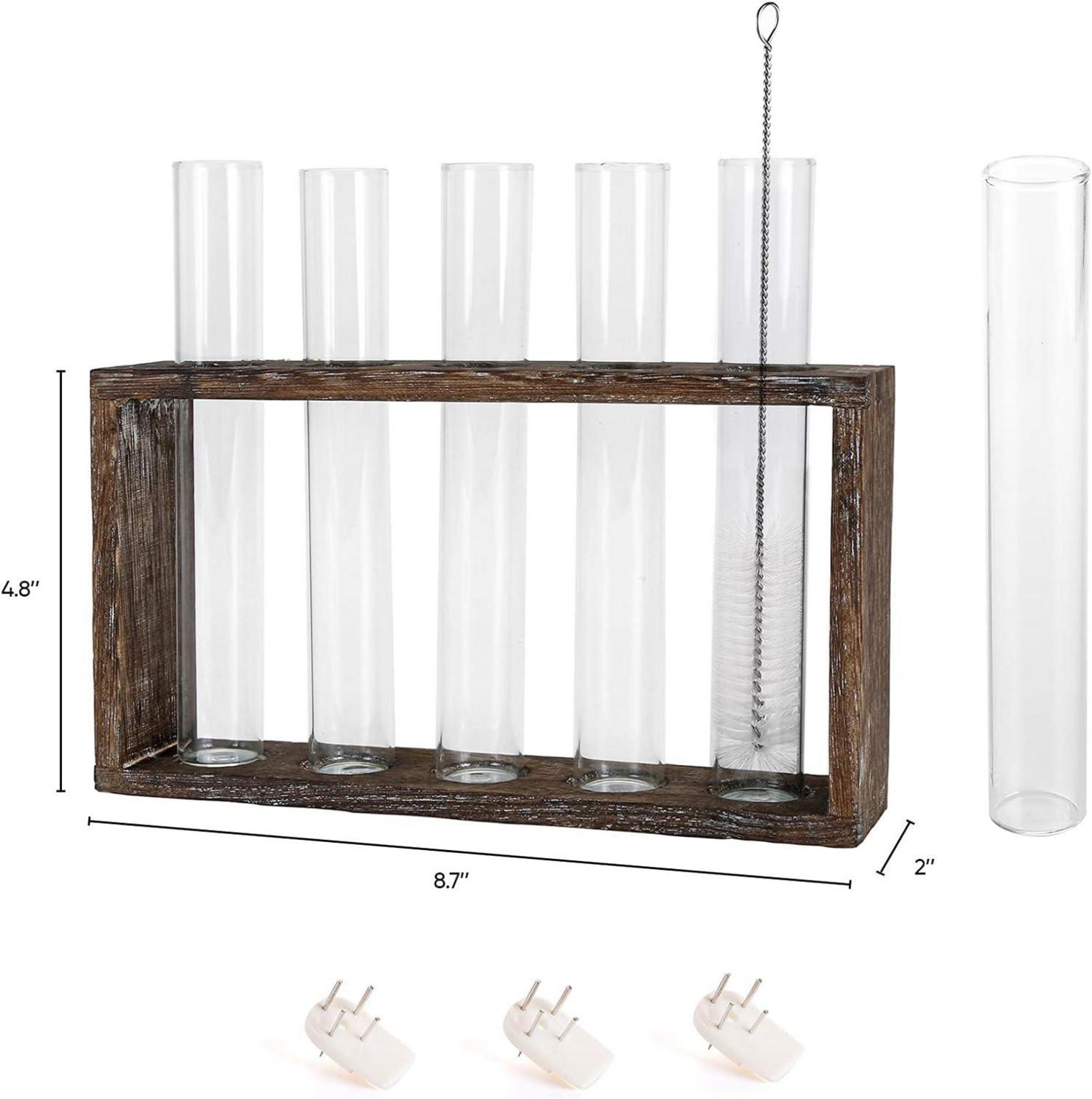 Jucoan Reagenzglas Vase Set für Hydrokultur Pflanzen mit Holz Halter