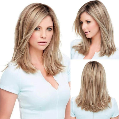 Lange Gerade Blonde Perücke mit Wurzeltextur