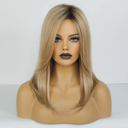 Lange Gerade Blonde Perücke mit Wurzeltextur