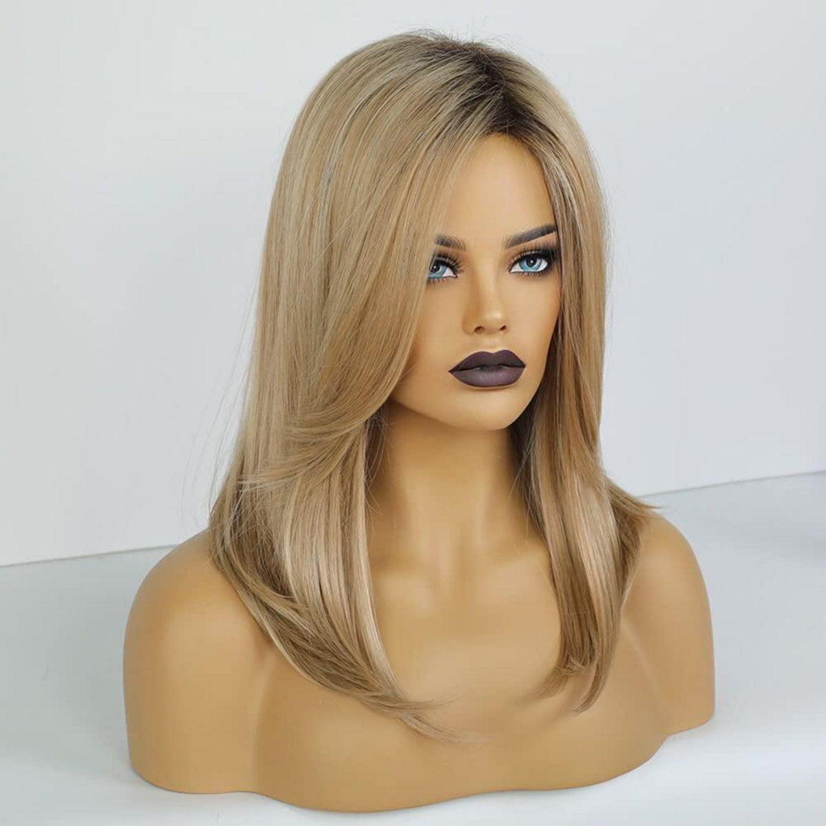 Lange Gerade Blonde Perücke mit Wurzeltextur