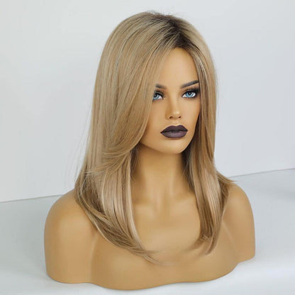 Lange Gerade Blonde Perücke mit Wurzeltextur