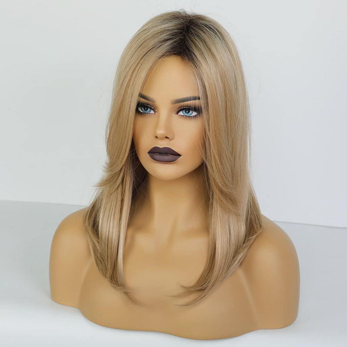 Lange Gerade Blonde Perücke mit Wurzeltextur