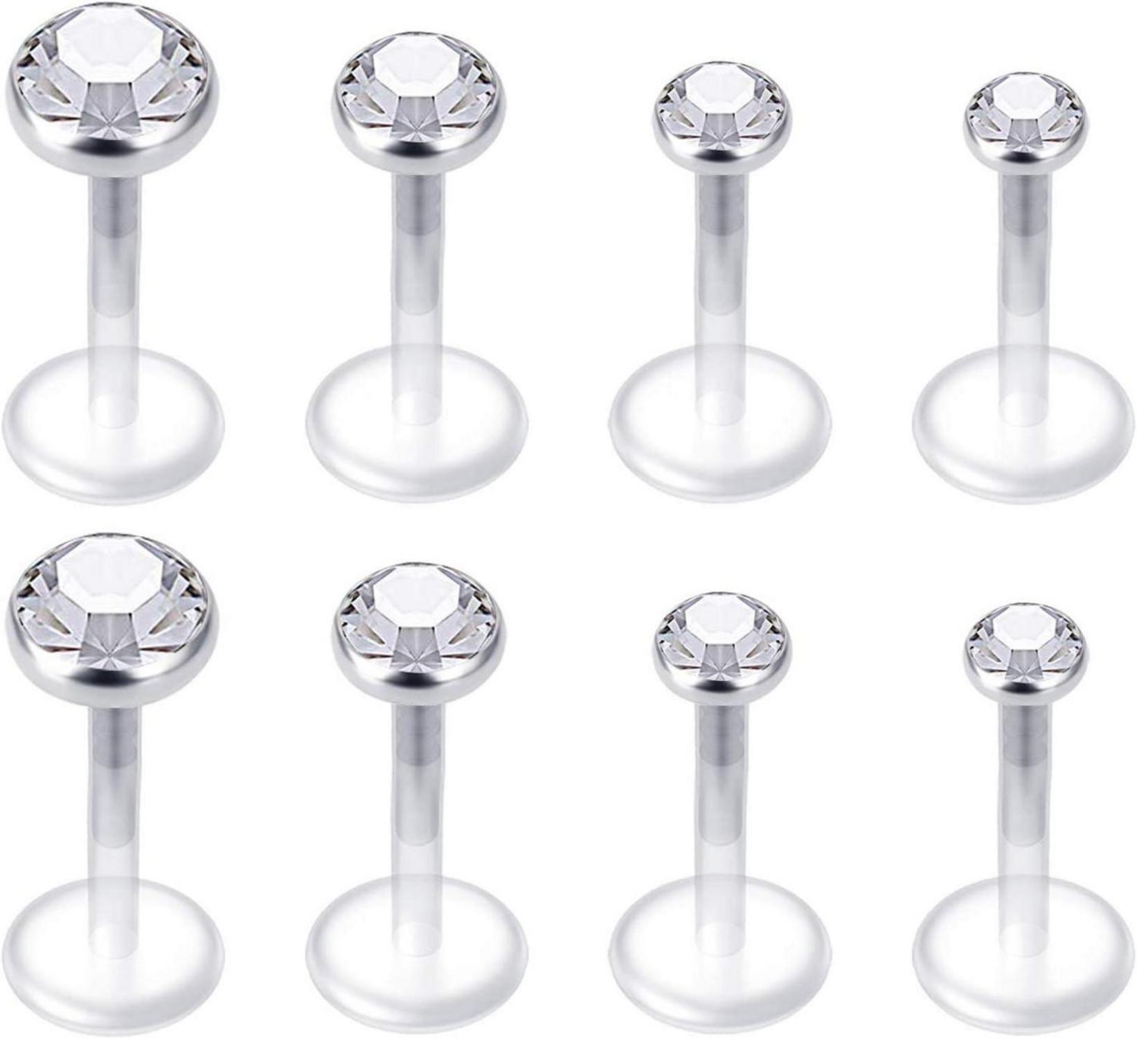 8-18Stk Klare Flexibles Acryl Lippenpiercing mit CZ 16G Opal Tragus