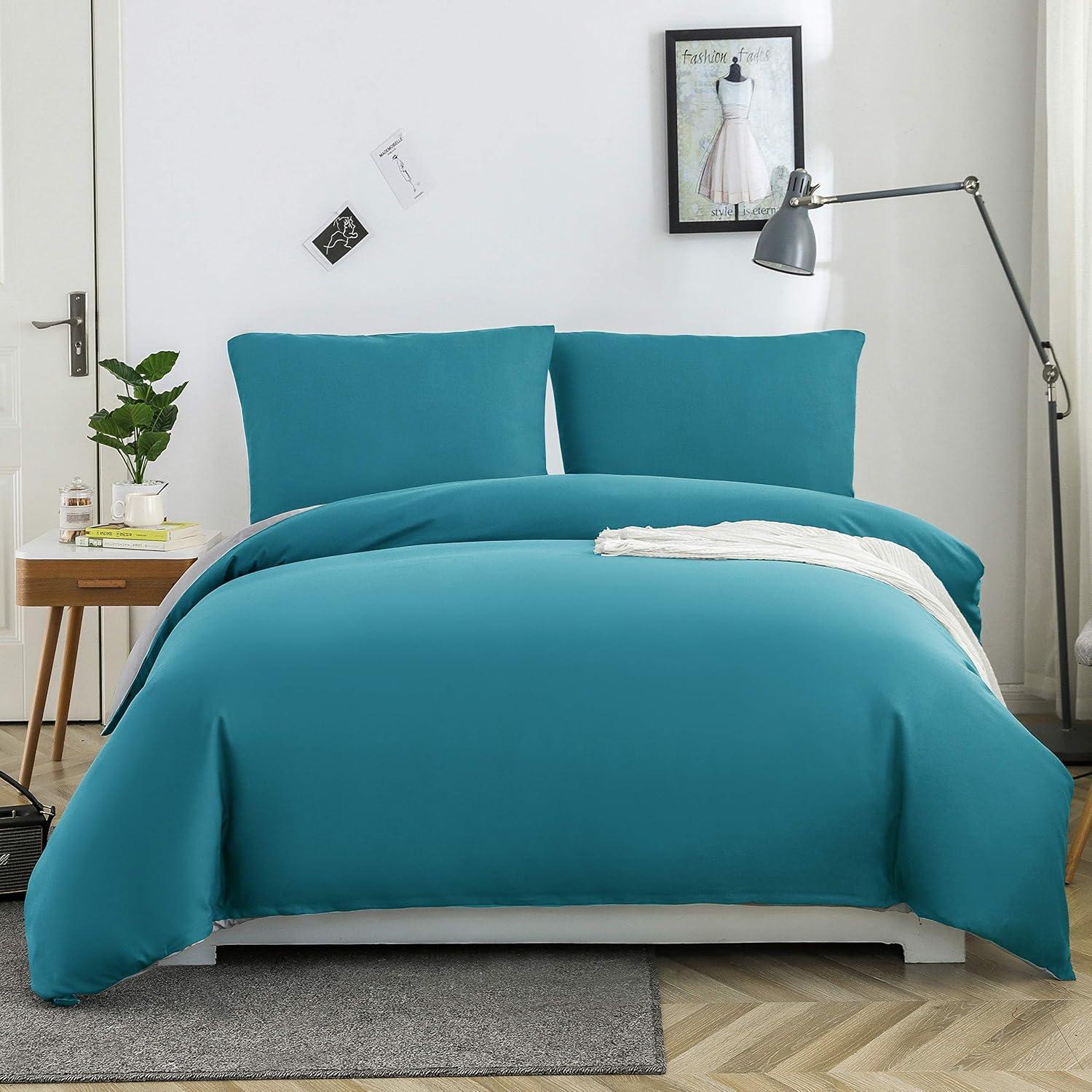 Bettwäsche Microfaser gebürstet 200x200cm Seeblau/Hellgrau