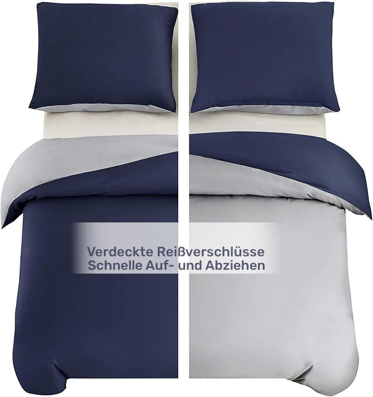 AYSW Bettwäsche Microfaser 1 Bettbezug 200x200cm + 2 Kissenbezug 80x80cm Marineblau/Hellgrau