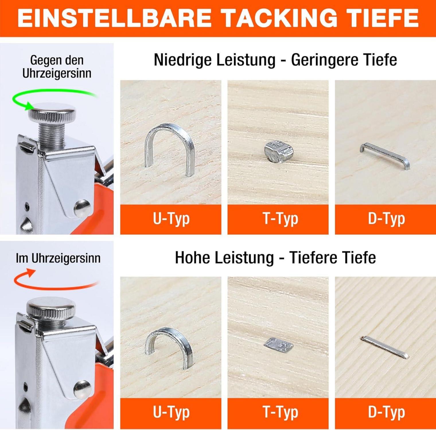 3-in-1 Handtacker Set mit 3000 Klammern leistungsstark Orange