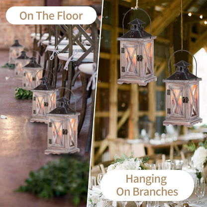 Sziqiqi Laterne Vintage Windlicht Holz Metall Deko 28cm Antik Beige