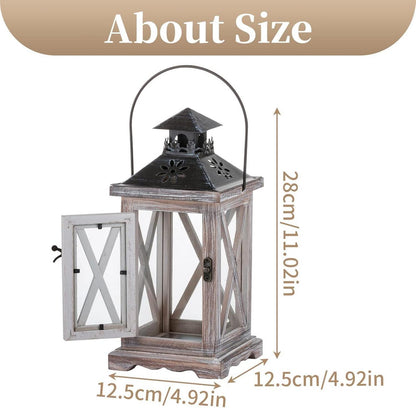 Laterne Vintage Windlicht Holz Metall Deko Garten Haus 28cm Beige