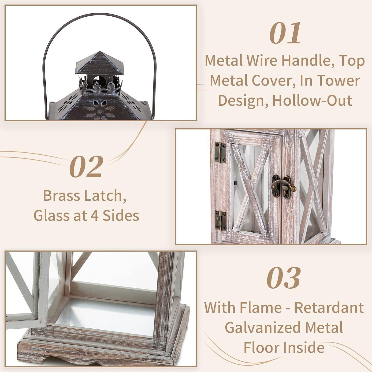 Laterne Vintage Windlicht Holz Metall Deko Garten Haus 28cm Beige