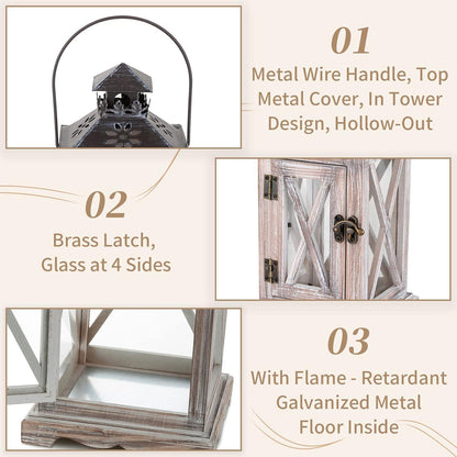 Laterne Vintage Windlicht Holz Metall Deko Garten Haus 28cm Beige