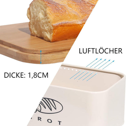 Theo&Cleo Brotkasten mit Bambusdeckel und Schneidebrett 30cm Beige