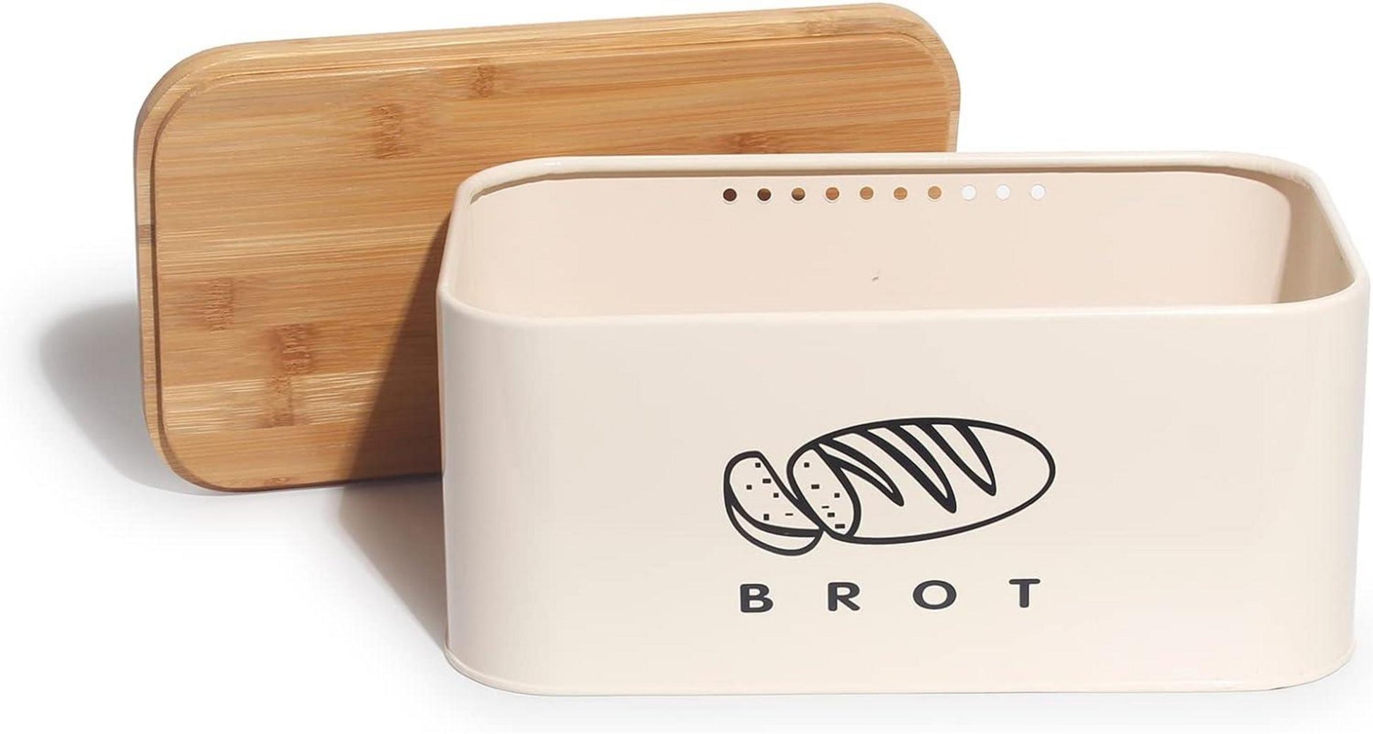 Theo&Cleo Brotkasten mit Deckel aus Bambus 30cm Beige-Retro Design