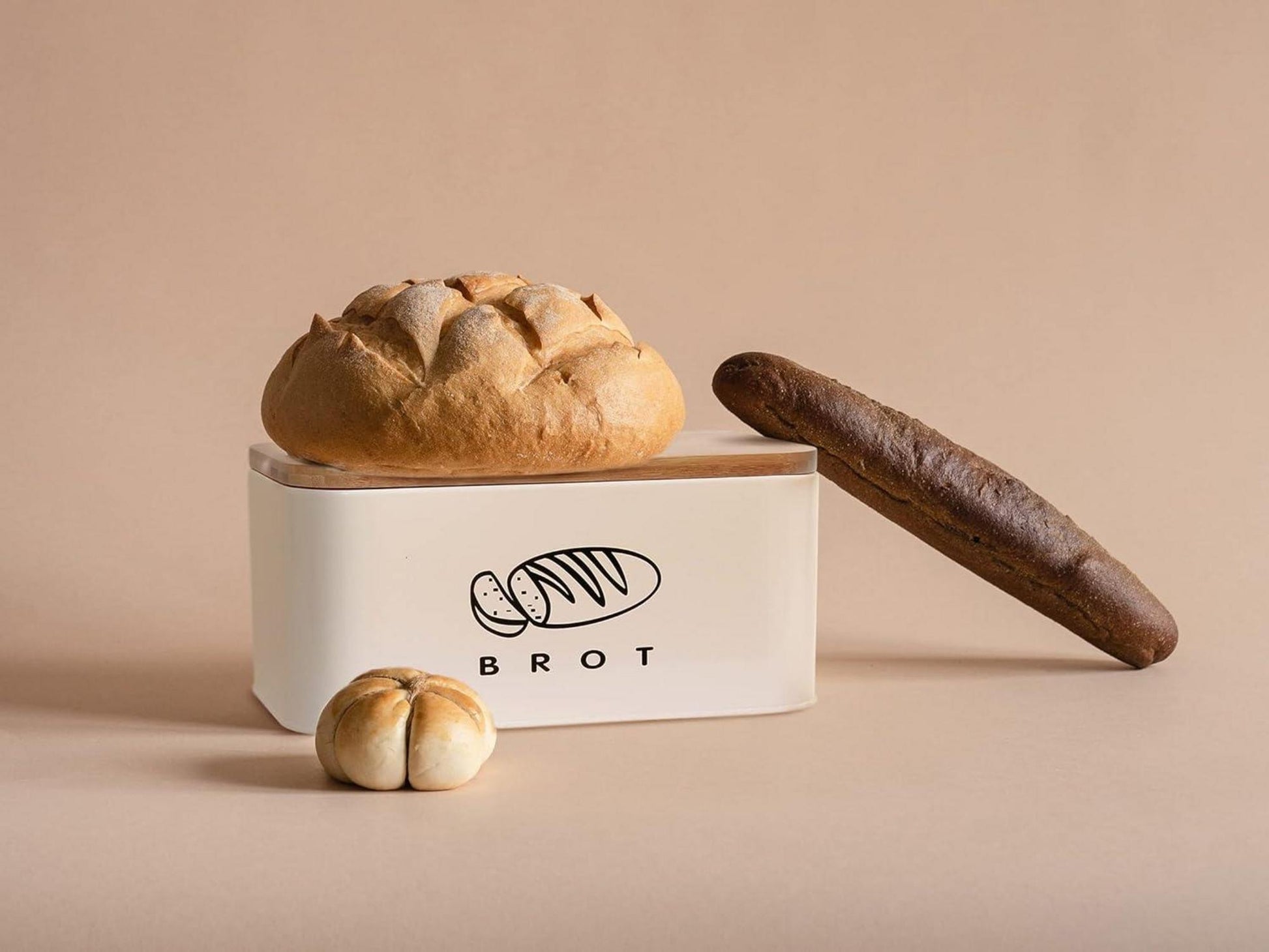 Brotkasten mit Bambus Deckel für Frische, Großes Retro Metall