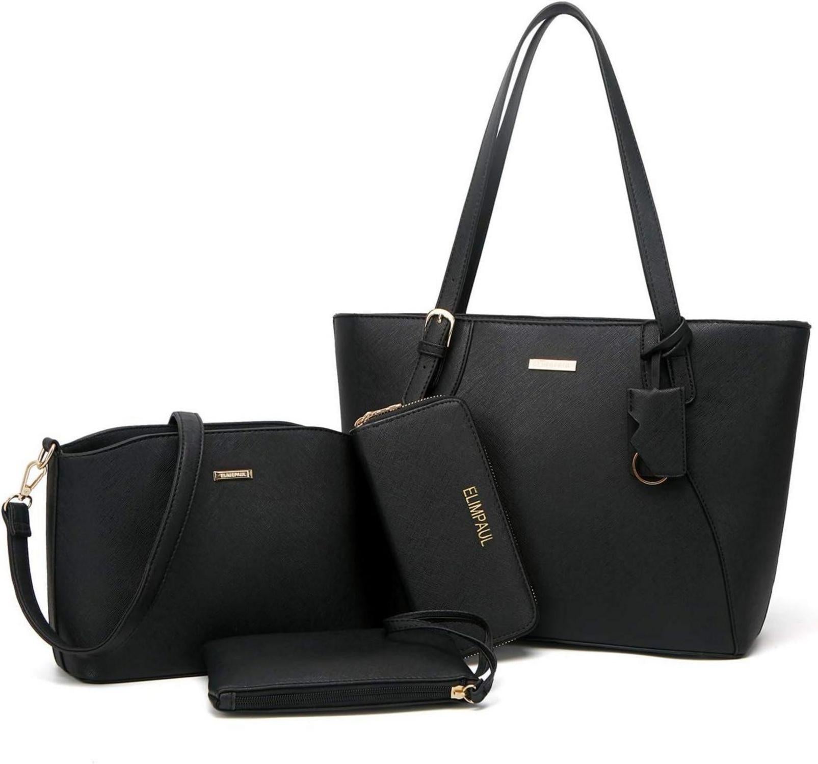 Damen Handtasche Tote Shopper Set Schultertasche Geldbörse Schwarz