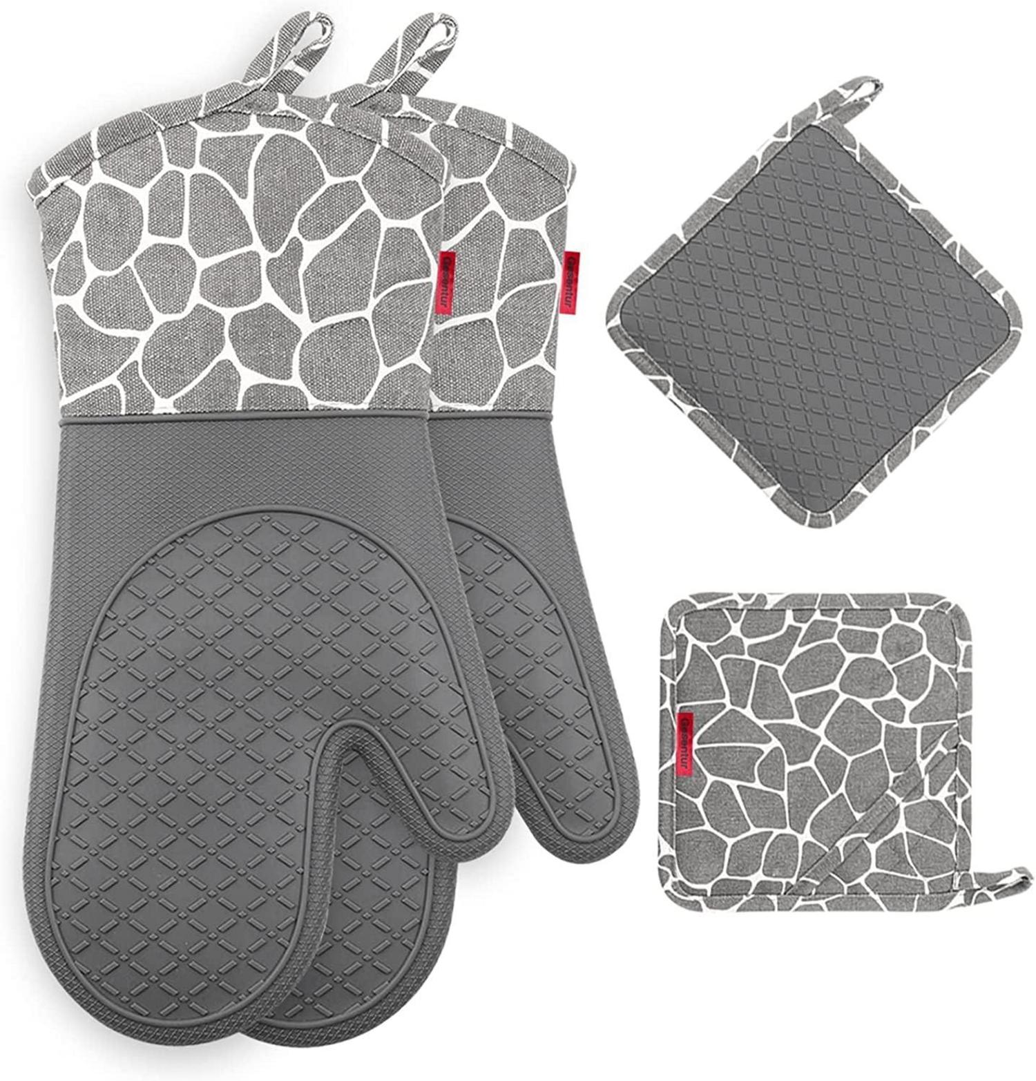 Gesentur Ofenhandschuh Topfhandschuh Silikon Baumwolle 1 Paar 2