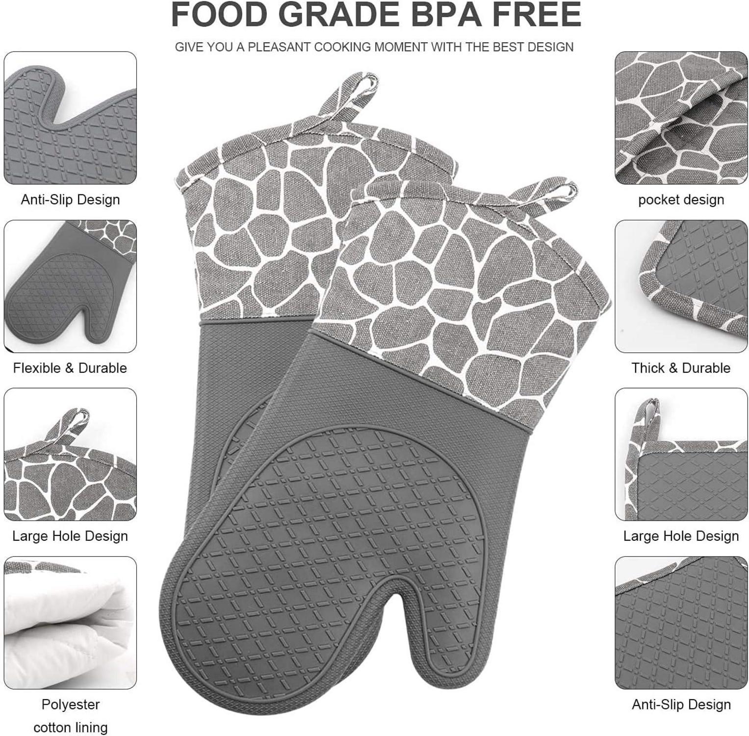 Gesentur Ofenhandschuh Topfhandschuh Silikon Baumwolle 1 Paar 2